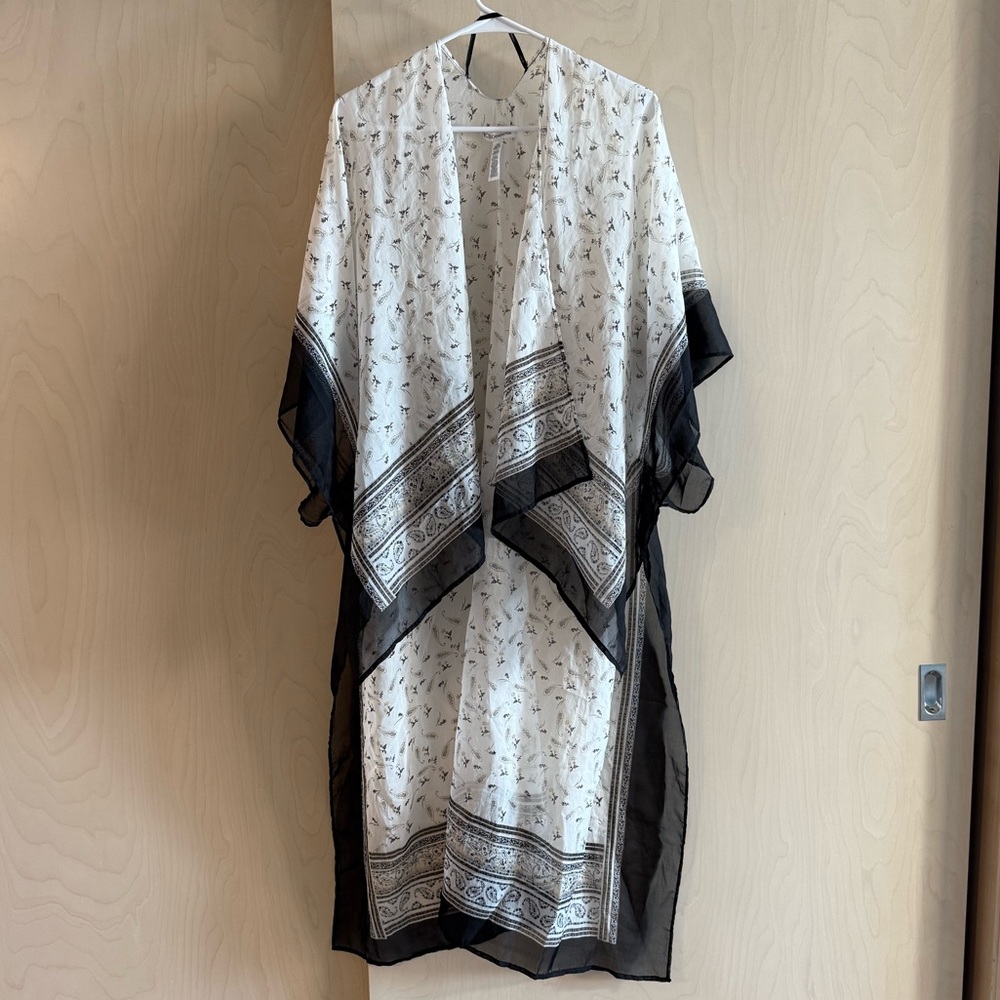 BCBGeneration Sheer Black & White Printed Swim Cover-Up